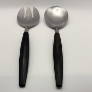 Mid Century Viking Forged Stainless Japan  Salad Servers Set Black Handles